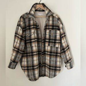 Good American oversized beige plaid shacket size 1/2